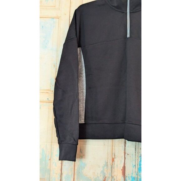 Xersion Womens PL Black Gray Sweatshirt Pullover 3/4 Zip Long Sleeve Colorblock - Picture 6 of 8